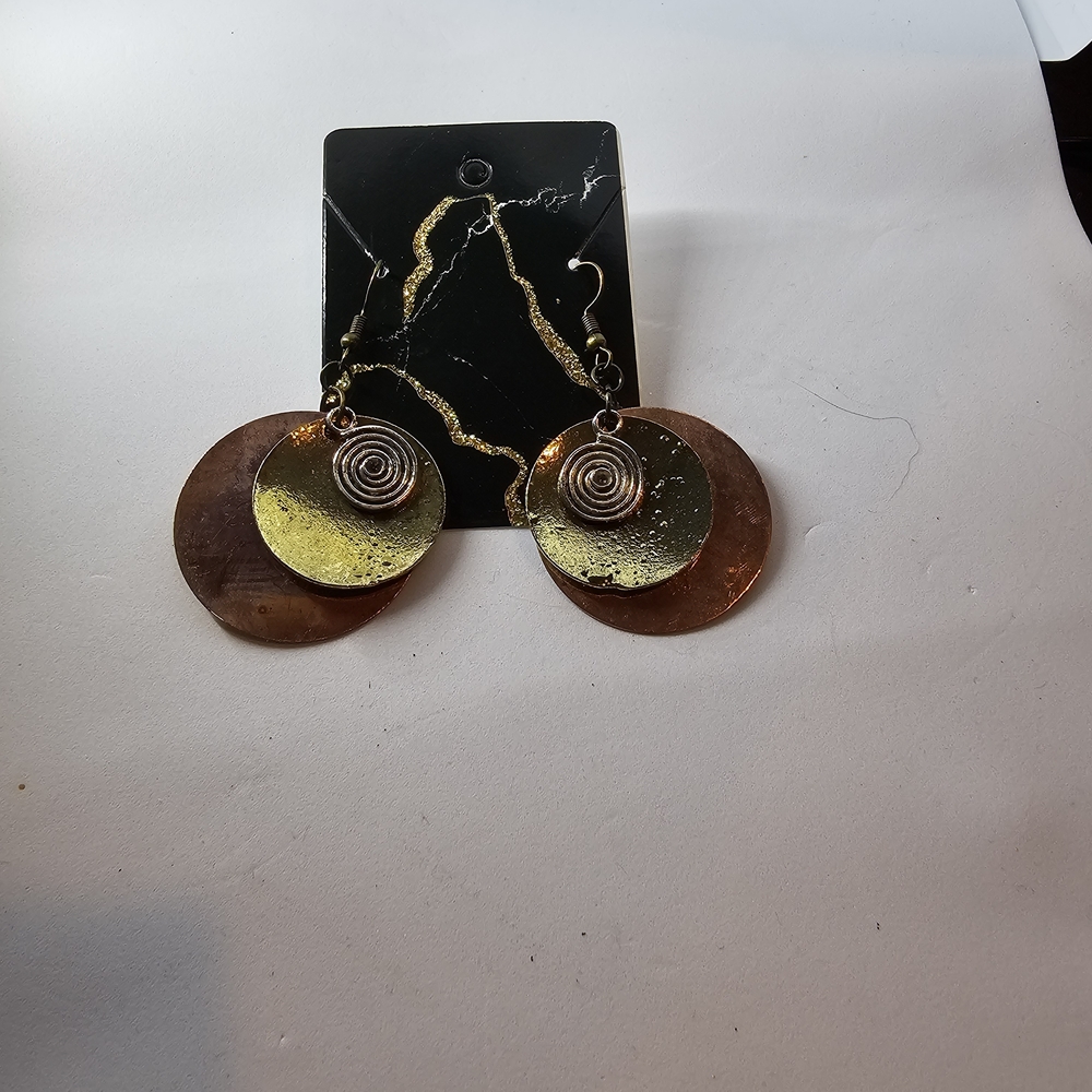 Gold and Brown Spiral Earrings